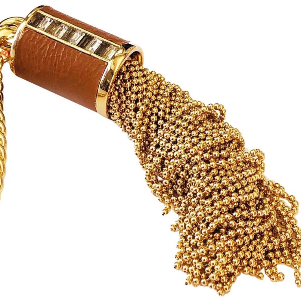 NEW Henri Bendel Gold Beaded Tassle Convertible